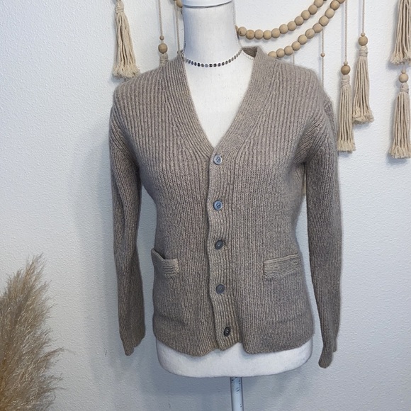Vintage panda brand wool cardigan sweater womens small size 38 oatmeal grey - Picture 2 of 16